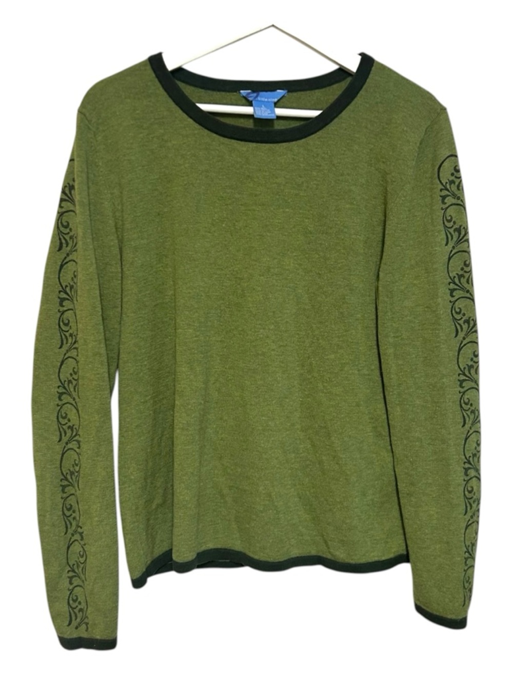 Title nine L sweater wool cotton blend crewneck filligree print on sleeve casual
